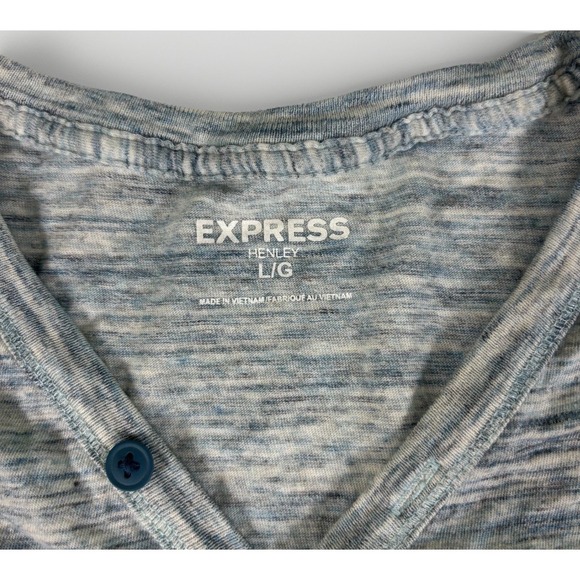 Express Henley Shirt Mens Large Green Gray Logo 100% Cotton‎ Relaxed Fit Casual - Picture 3 of 11